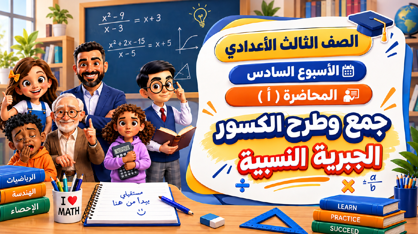 الأسبوع السادس المحاضرة ( أ ) 3ع الترم الأول 2027 (جمع وطرح الكسور الجبرية النسبية)