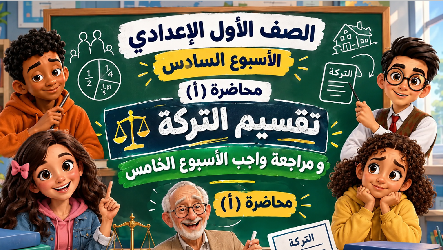 الأسبوع السادس المحاضرة ( أ )1ع الترم الأول 2027 ( تقسيم التركة + مراجعة الواجب للأسبوع الخامس )