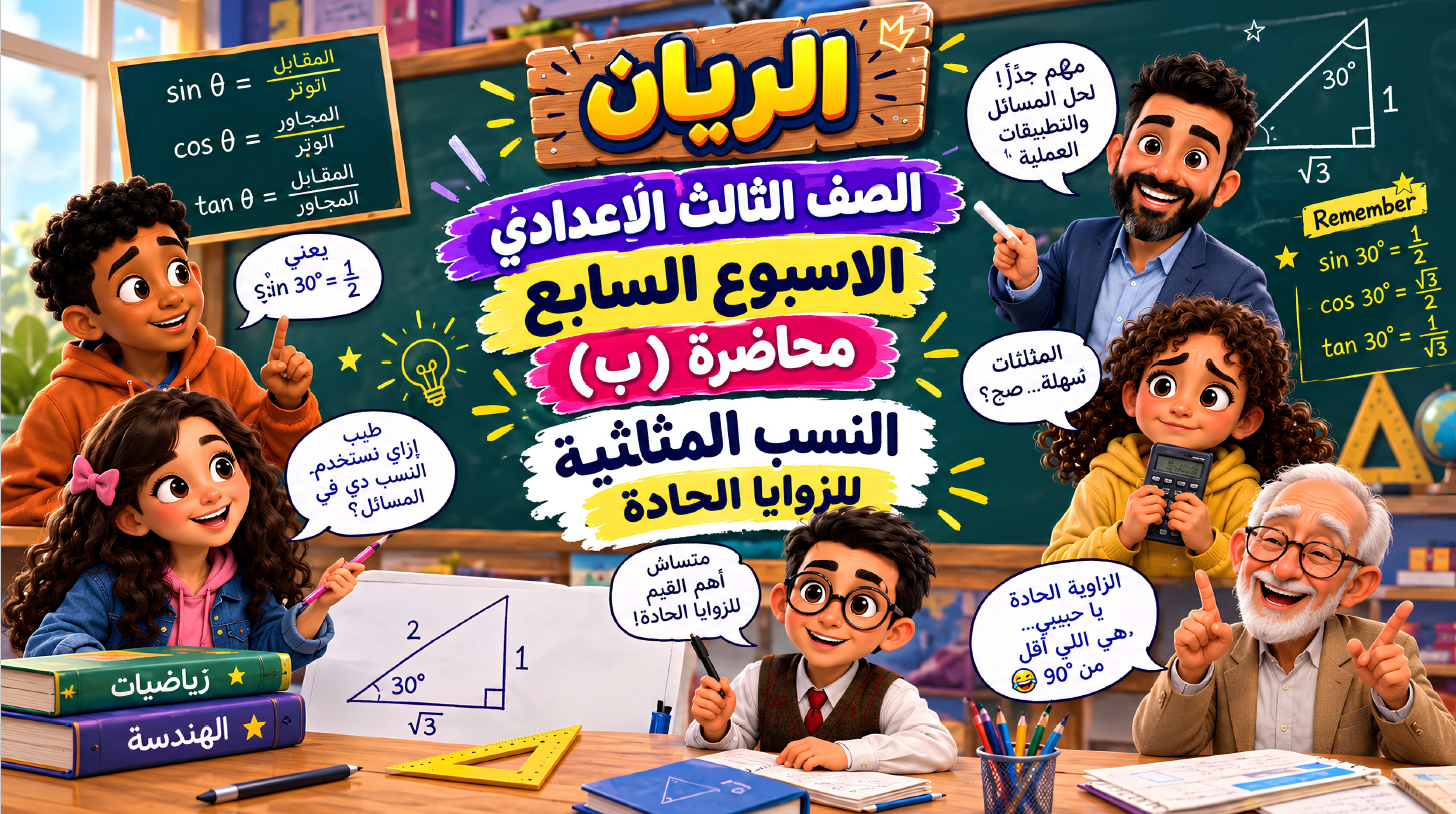 الأسبوع السابع المحاضرة ( ب ) 3ع الترم الأول 2027 (النسب المثلثية للزاوية الحاده )