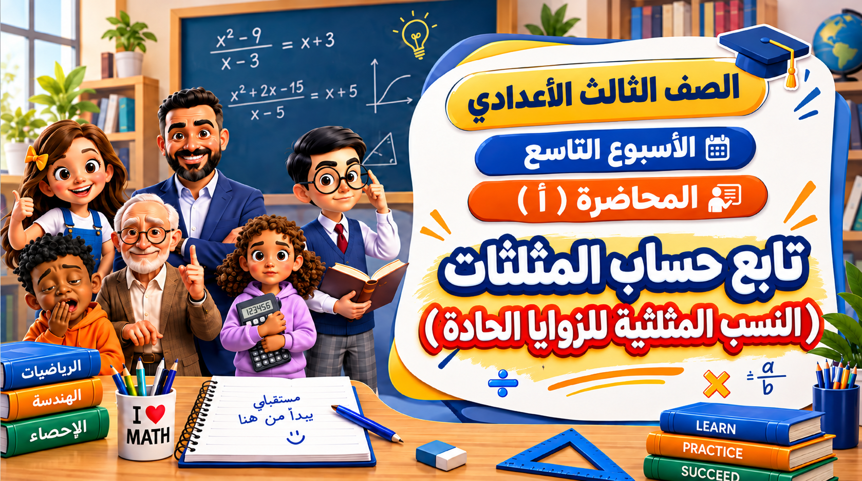الأسبوع التاسع المحاضرة ( أ ) 3ع الترم الأول 2027 ( تابع حساب المثلثات ( النسب المثلثية للزوايا الحادة )