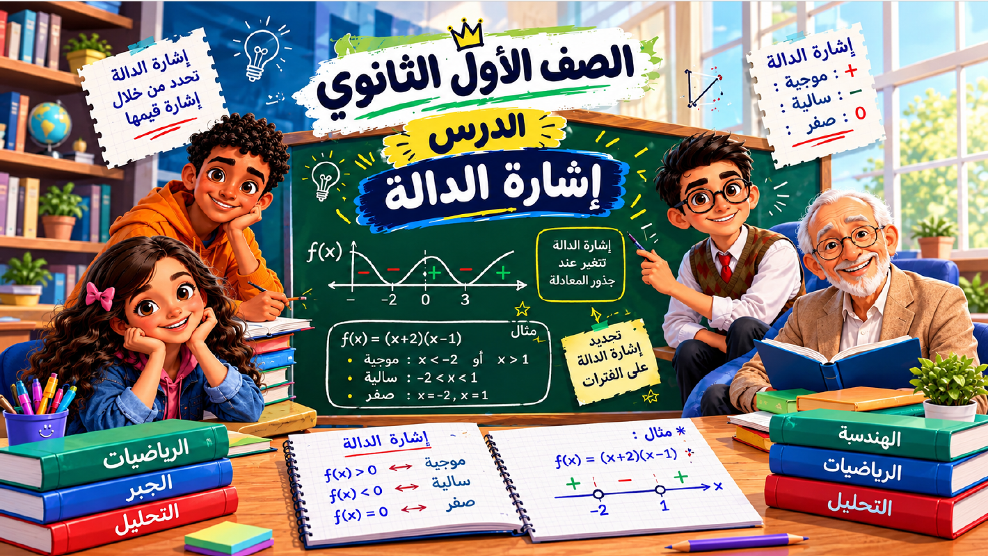 الحصة ال 9 للصف الأول الثانوي الترم الاول ( 1ث ) 2027 ( إشارة الدالة )